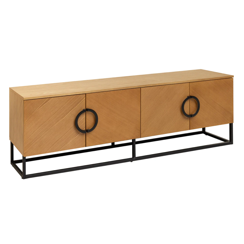 Nízký TV stolek GRANDEZZA 180 cm, imitace dubového dřeva, s černým kovovým rámem  TV stolky a komody 46699