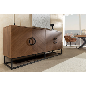 Komoda GRANDEZZA 180 cm, imitace ořechového dřeva, s černým kovovým rámem  Místnosti 46556