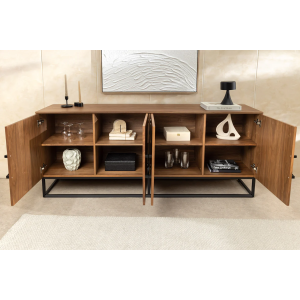 Komoda GRANDEZZA 180 cm, imitace ořechového dřeva, s černým kovovým rámem  Místnosti 46556