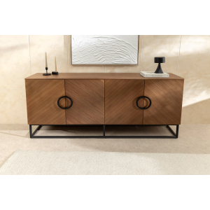 Komoda GRANDEZZA 180 cm, imitace ořechového dřeva, s černým kovovým rámem  Místnosti 46556