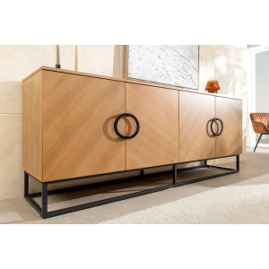 Komoda GRANDEZZA 180 cm, imitace dubového dřeva, s černým kovovým rámem  Místnosti 46698