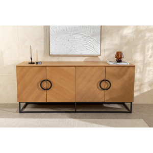 Komoda GRANDEZZA 180 cm, imitace dubového dřeva, s černým kovovým rámem  Místnosti 46698