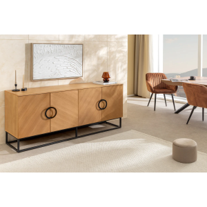 Komoda GRANDEZZA 180 cm, imitace dubového dřeva, s černým kovovým rámem  Místnosti 46698