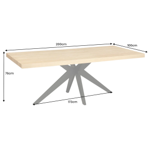 Jídelní stůl ZEUS 200 cm, imitace přírodního dubu, s černou kovovou konstrukcí  Místnosti 46574