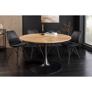 Jídelní stůl ATELIER 120 cm kulatý, imitace přírodního dubu, s černou kovovou konstrukcí  Místnosti 46559