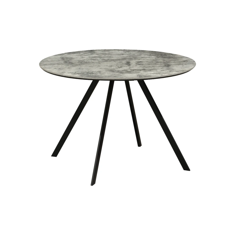 Jídelní stůl ATELIER 120 cm kulatý, šedý, kamenný vzhled, s černými kovovými nohami  Místnosti 46570