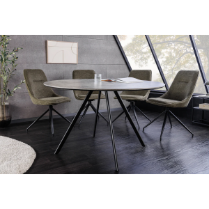 Jídelní stůl ATELIER 120 cm kulatý, šedý, kamenný vzhled, s černými kovovými nohami  Místnosti 46570