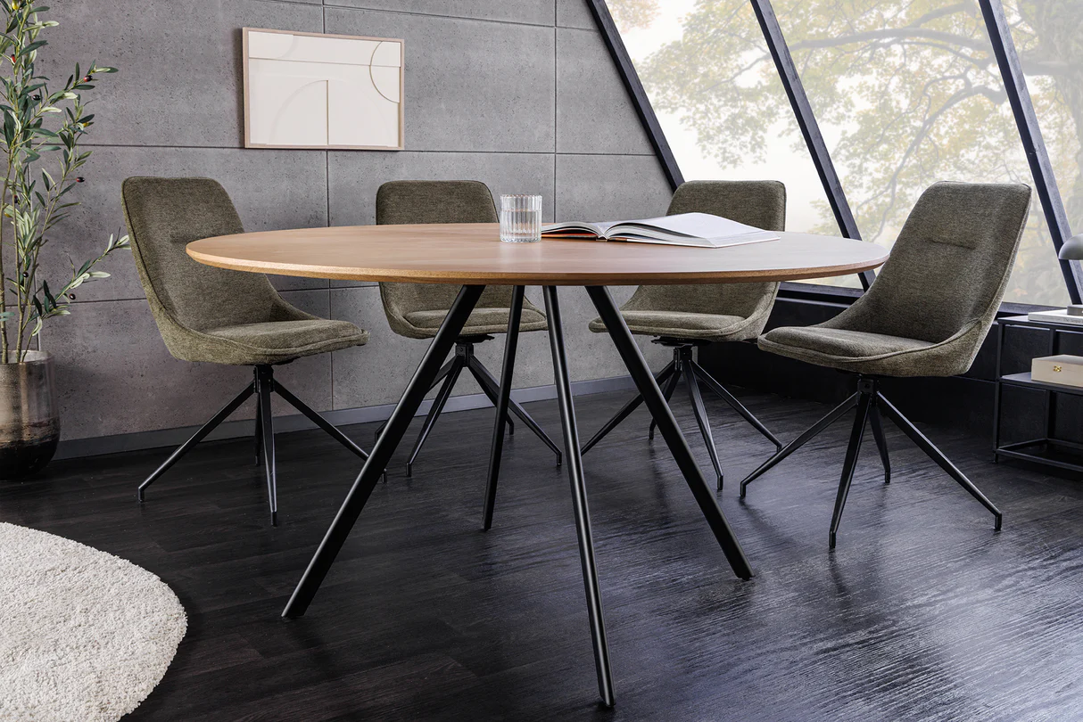 Jídelní stůl ATELIER 120 cm kulatý, imitace přírodního dubu, s černými kovovými nohami  Místnosti 46572