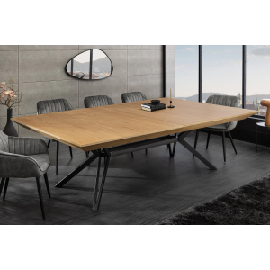 Jídelní stůl GIANT 200-320 cm rozkládací, imitace přírodního dubu, s černou kovovou konstrukcí  Místnosti 45666