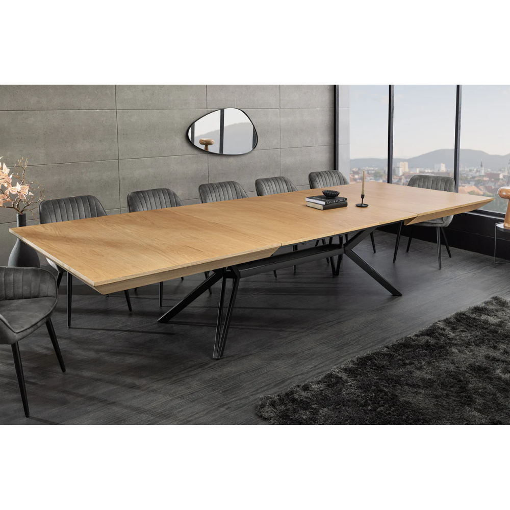 Jídelní stůl GIANT 200-320 cm rozkládací, imitace přírodního dubu, s černou kovovou konstrukcí  Místnosti 45666