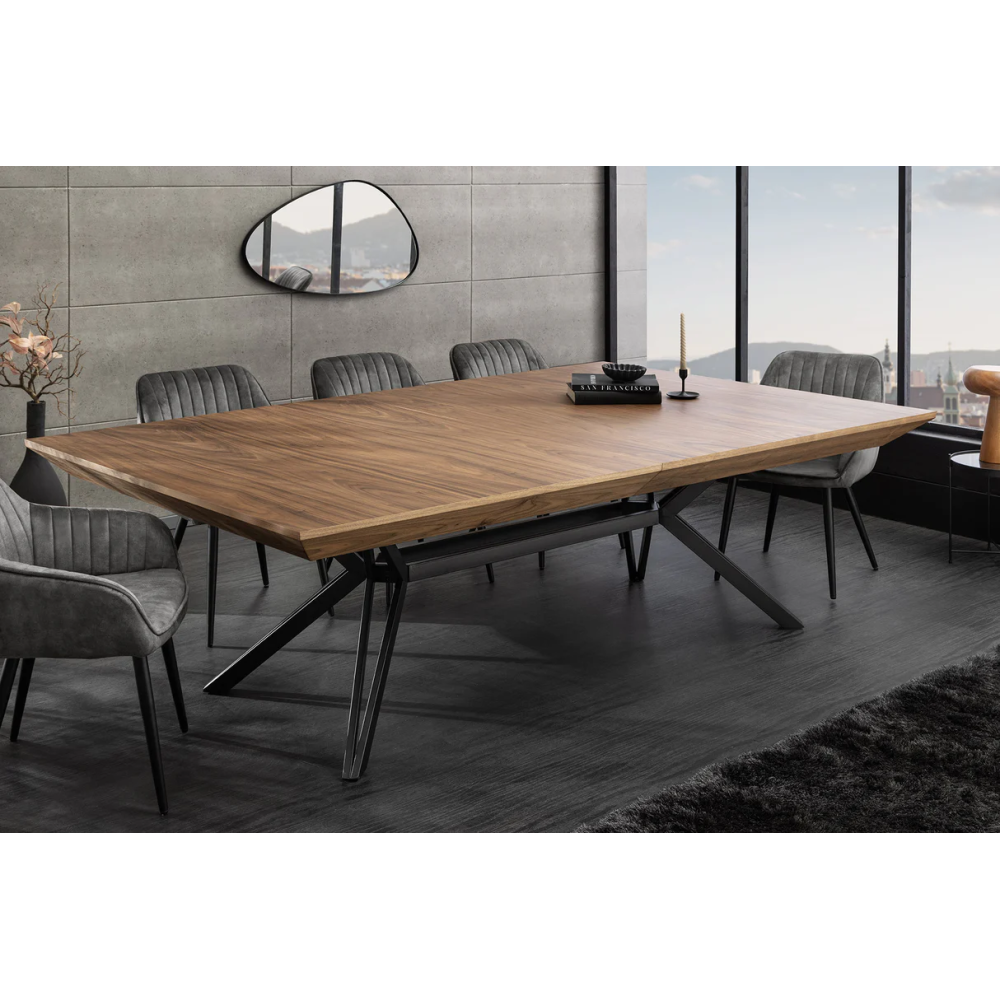 Jídelní stůl GIANT 200-320 cm rozkládací, imitace ořechového dřeva, s černou kovovou konstrukcí  Místnosti 46567