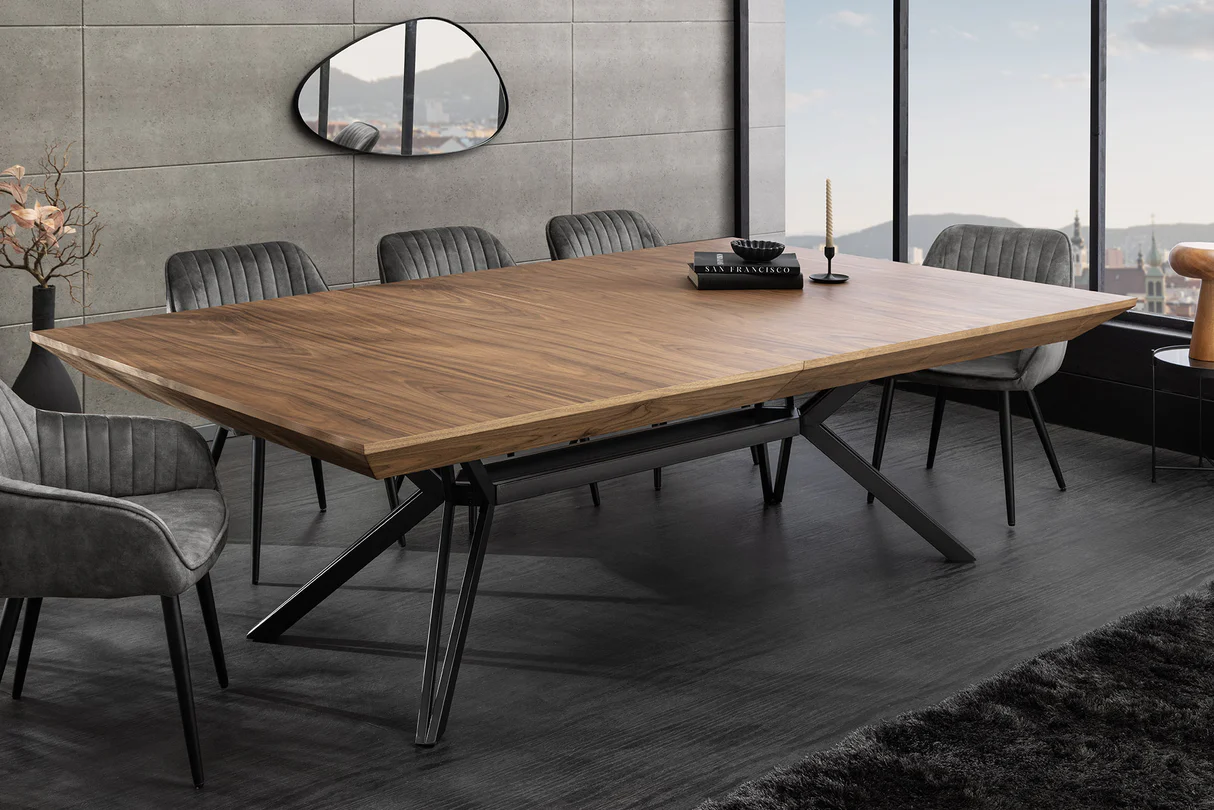 Jídelní stůl GIANT 200-320 cm rozkládací, imitace ořechového dřeva, s černou kovovou konstrukcí  Místnosti 46567