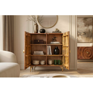 Vysoká komoda GOLDEN SUNSET 120 CM hnědá masiv mango Black Místnosti 49242