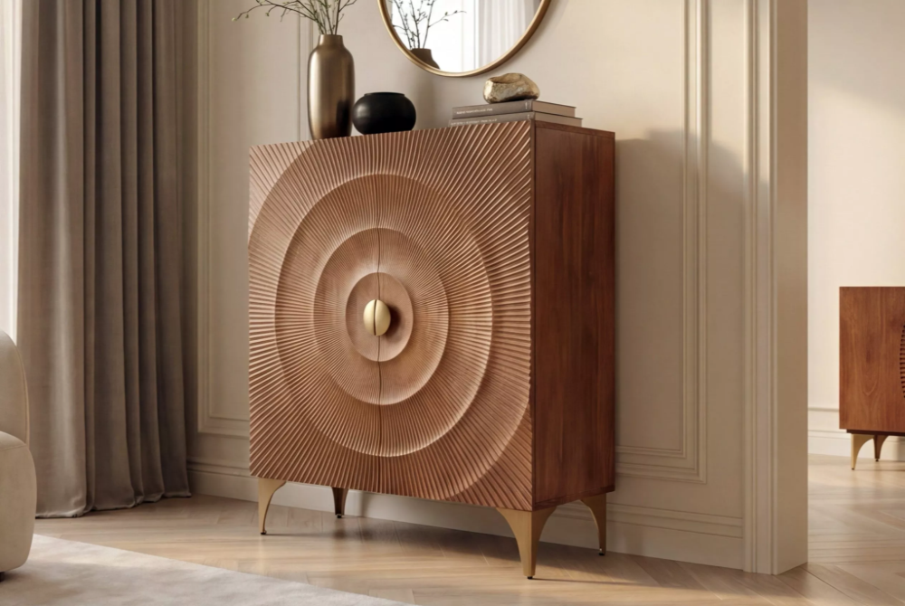 Vysoká komoda GOLDEN SUNSET 120 CM hnědá masiv mango Black Místnosti 49242