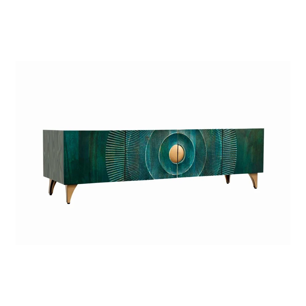 Televizní stolek GOLDEN SUNSET 180 CM tyrkysový masiv mango  Místnosti 48525