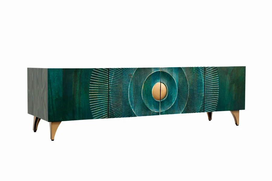 Televizní stolek GOLDEN SUNSET 180 CM tyrkysový masiv mango  Místnosti 48525