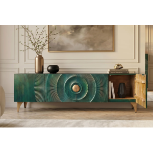 Televizní stolek GOLDEN SUNSET 180 CM tyrkysový masiv mango  Místnosti 48525