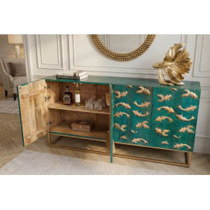 Komoda GOLDEN LAGOON 180 CM tyrkysová/zlatá masiv mango  Místnosti 46200
