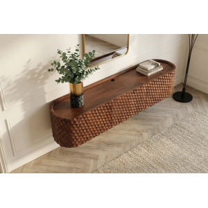 Závěsný televizní stolek ADLON II 3D 160 CM hnědý masiv mango  Místnosti 47586