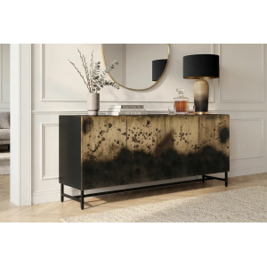 Komoda OXID 180 CM černá/zlatá masiv mango  Místnosti 47587