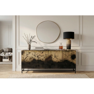Komoda OXID 180 CM černá/zlatá masiv mango  Místnosti 47587