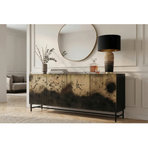 Komoda OXID 180 CM černá/zlatá masiv mango  Místnosti 47587