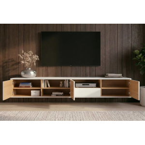 Závěsný televizní stolek LOFT 200 CM bílá/dub  Místnosti 47815