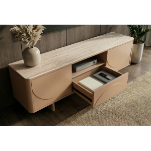Televizní stolek SAVOY 3D 150 CM béžový/travertin  Místnosti 47797