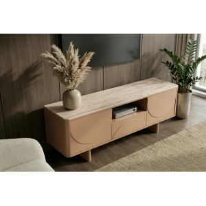 Televizní stolek SAVOY 3D 150 CM béžový/travertin  Místnosti 47797