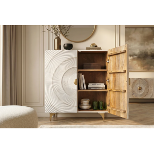 Vysoká komoda GOLDEN SUNSET 120 CM bílá masiv mango  Místnosti 48108