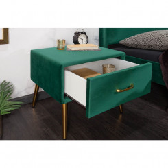 Luxusní noční stolek ze sametu zelený Sanel  Noční stolky 40031