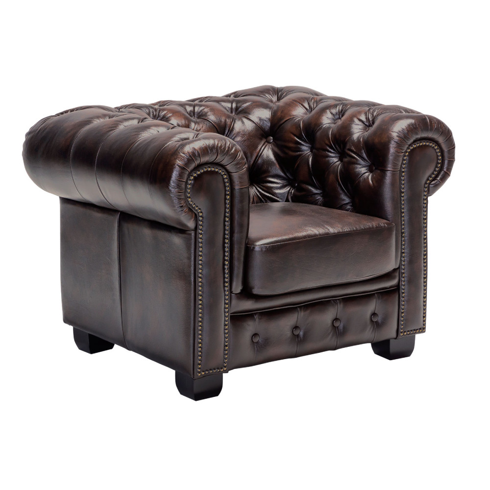 Křeslo Chesterfield hnědé z pravé kůže VÝPRODEJ Chesterfield Křesla MH004CHES