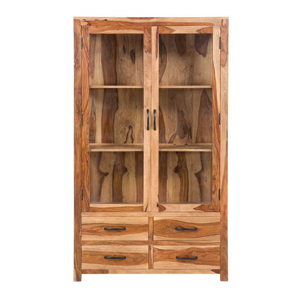 Široká vitrína Payton přírodní masiv palisandr VÝPRODEJ  Vitríny MH1058W