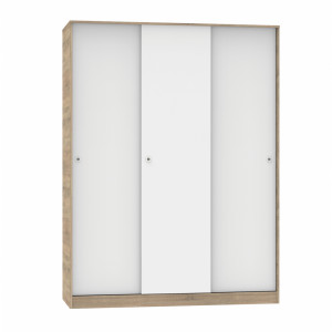 Šatní skříň třídveřová Sierra s posuvnými dveřmi bílá / dub cambrian Nielsen Šatní skříně 22029