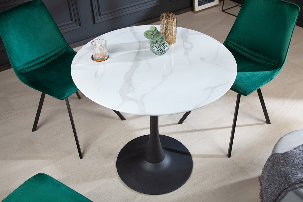 Kulatý jídelní stůl Lion 80 cm mramor bílý, černá noha  Jídelní stoly MH415240