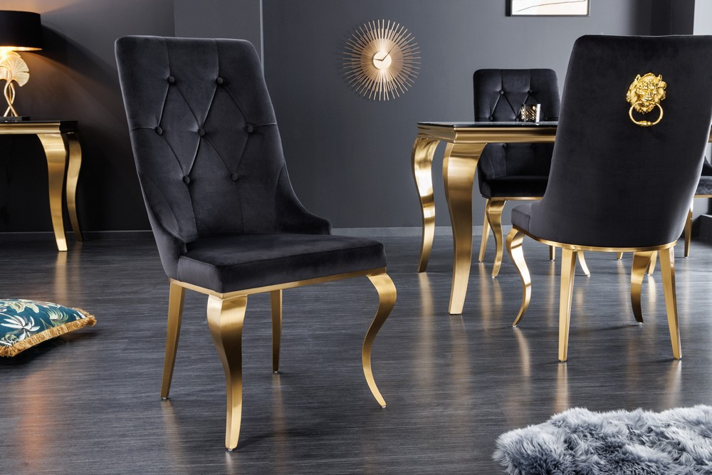 Elegantní židle Baroque se zlatou hlavou lva černé – sada 2 kusů  Jídelní židle MH423170