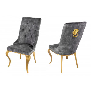 Elegantní židle Baroque se zlatou hlavou lva šedé – sada 2 kusů  Jídelní židle MH423180