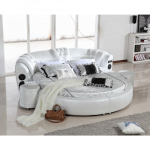 Luxusní kožená kulatá postel - ELEANOR bílá Sunshine Dvoulůžkové manželské postele ELEANOR