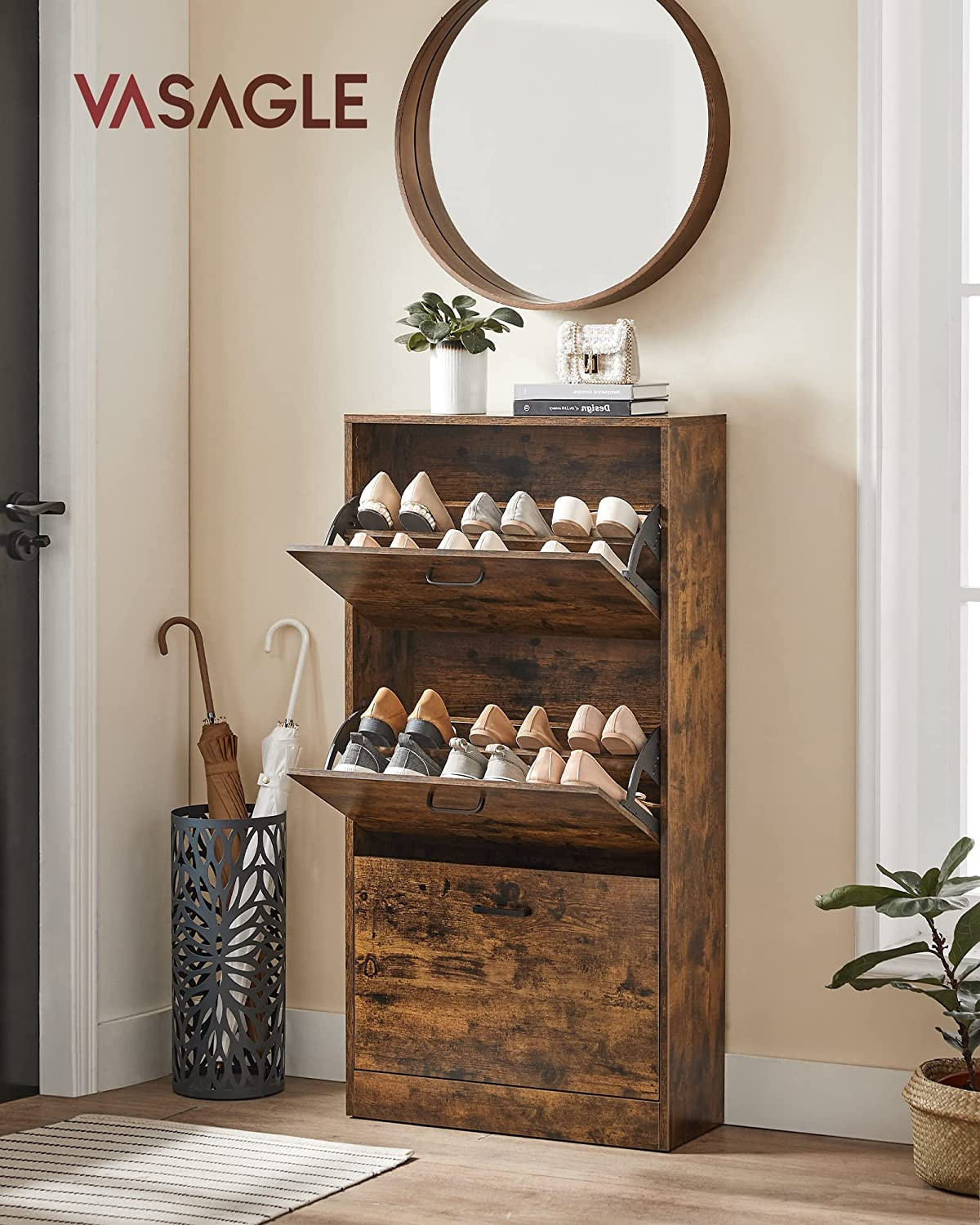 Hnědý botník VASAGLE s výklopnými dvířky LBC030X01  Botníky LBC030X01