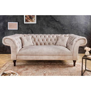 Pohovka PARIS 225 cm šampaňská samet Chesterfield Sedací soupravy 42662