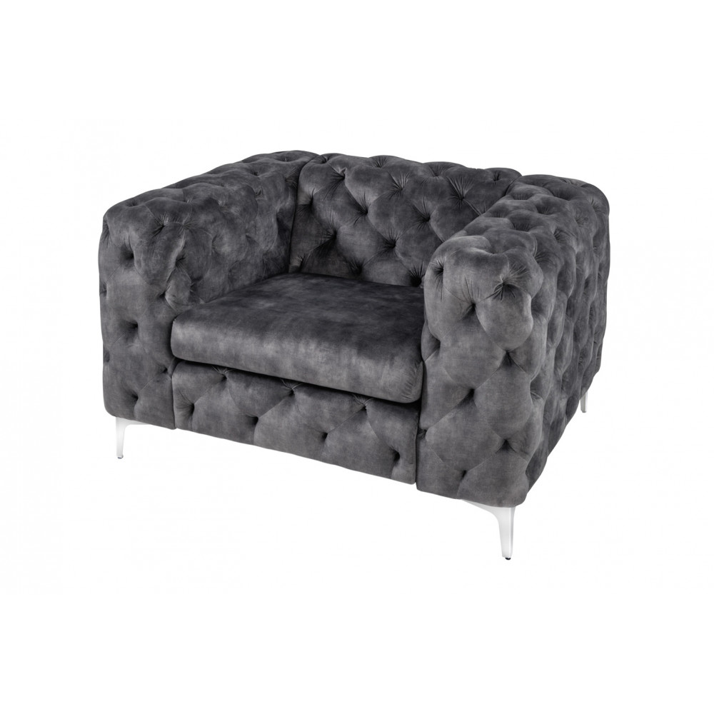 Křeslo Modern Barock tmavě šedé samet Chesterfield Sedací soupravy 41297