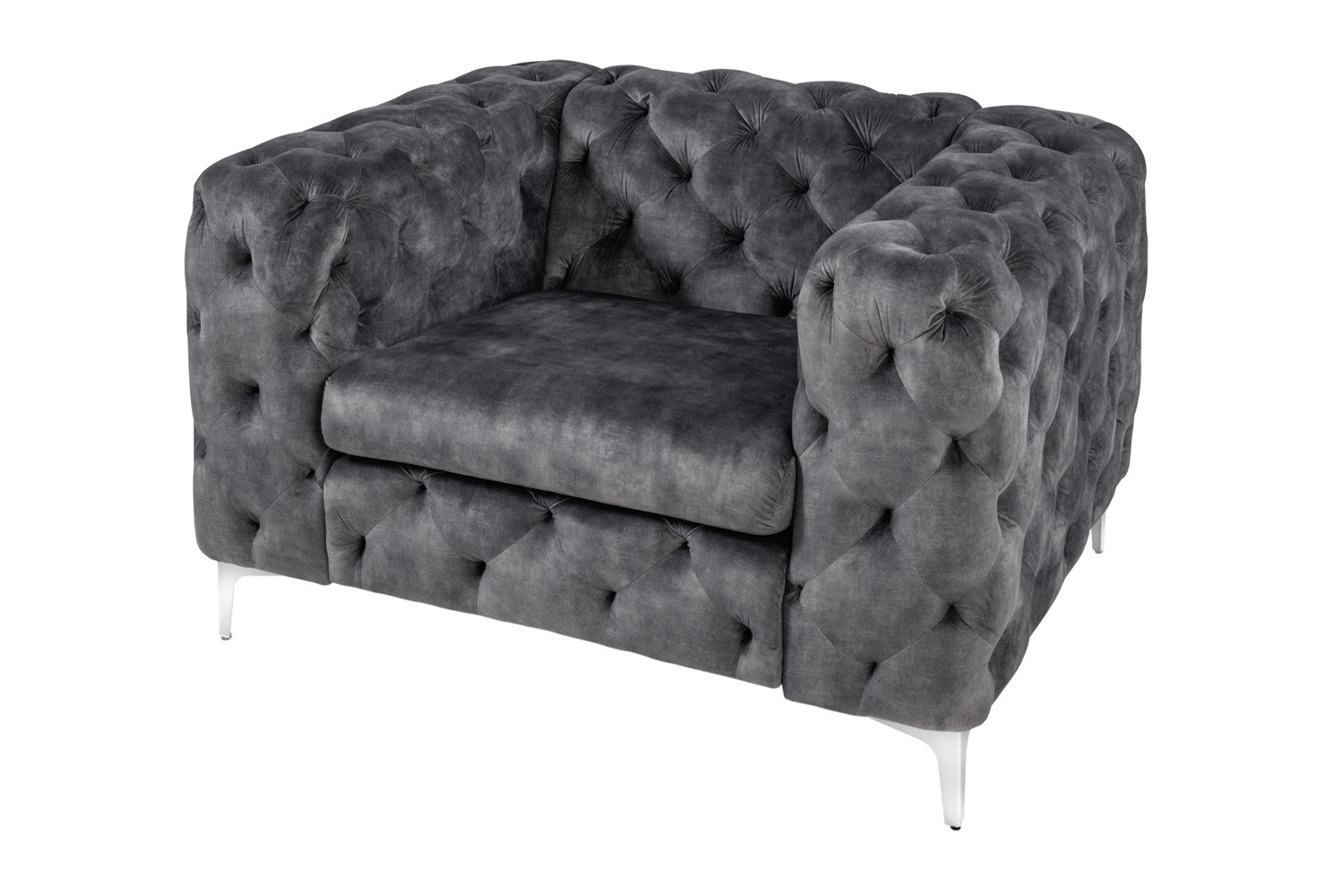 Křeslo Modern Barock tmavě šedé samet Chesterfield Sedací soupravy 41297