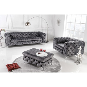 Křeslo Modern Barock tmavě šedé samet Chesterfield Sedací soupravy 41297