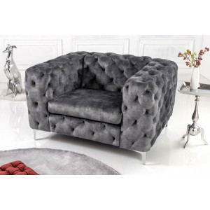 Křeslo Modern Barock tmavě šedé samet Chesterfield Sedací soupravy 41297