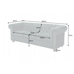 Pohovka CHESTERFIELD 3M 200 CM petrolejová samet Chesterfield Sedací soupravy 43091