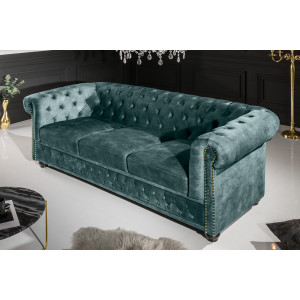 Pohovka CHESTERFIELD 3M 200 CM petrolejová samet Chesterfield Sedací soupravy 43091