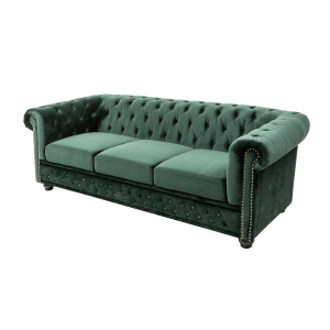 Pohovka CHESTERFIELD 205 CM zelená samet Chesterfield Sedací soupravy 40483