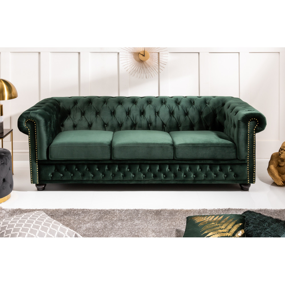 Pohovka CHESTERFIELD 205 CM zelená samet Chesterfield Sedací soupravy 40483