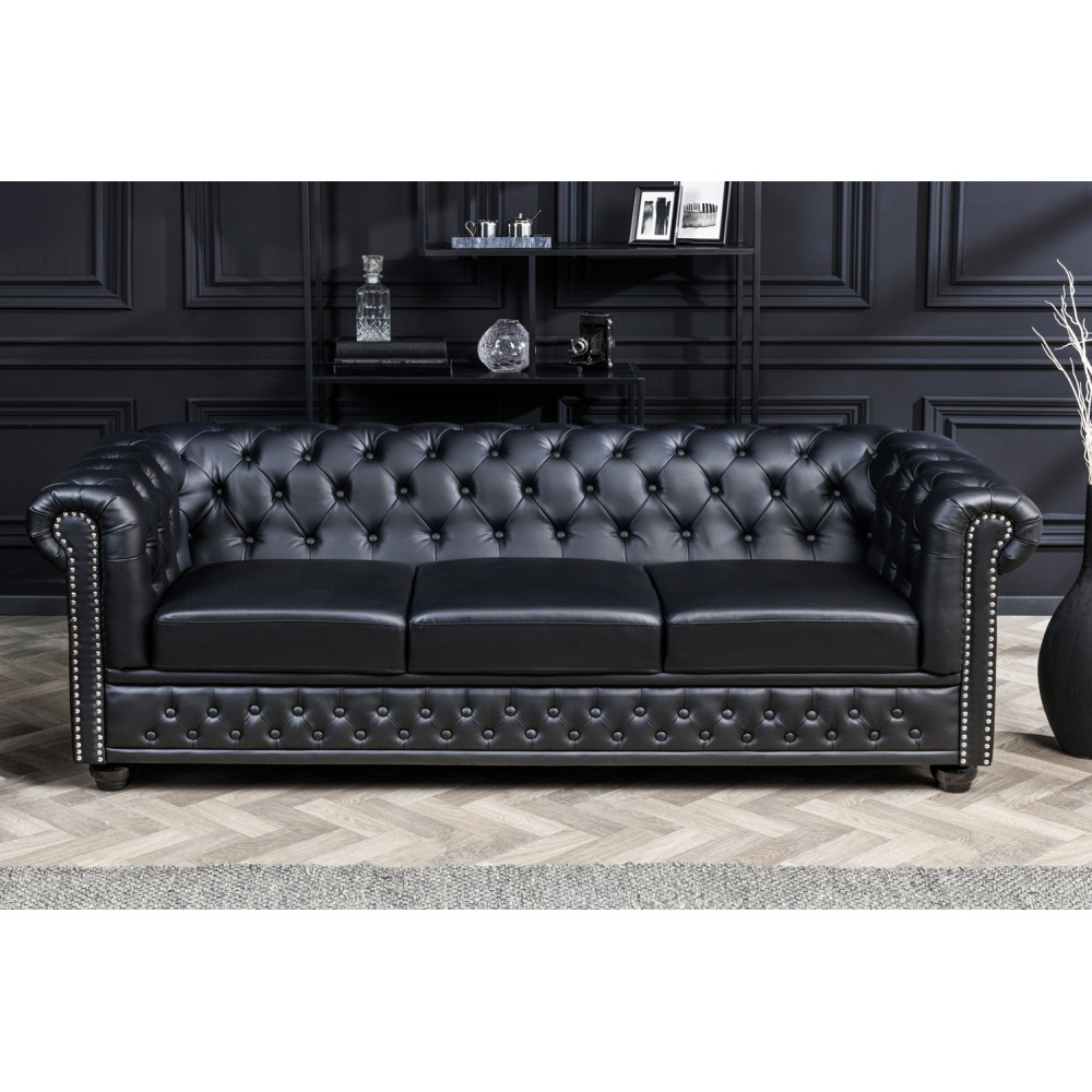 Pohovka CHESTERFIELD 3M 205 CM černá umělá kůže Chesterfield Úložné prostory pod postel 41447