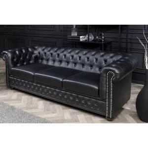 Pohovka CHESTERFIELD 3M 205 CM černá umělá kůže Chesterfield Úložné prostory pod postel 41447